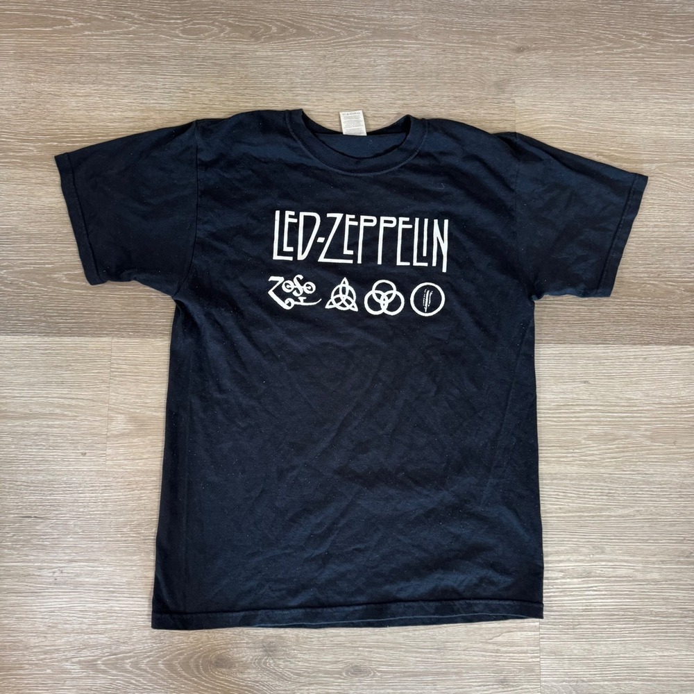 Vtg Jerzees Led Zeppelin IV T-Shirt Mens L Black Graphic Tee Zoso Four Symbols